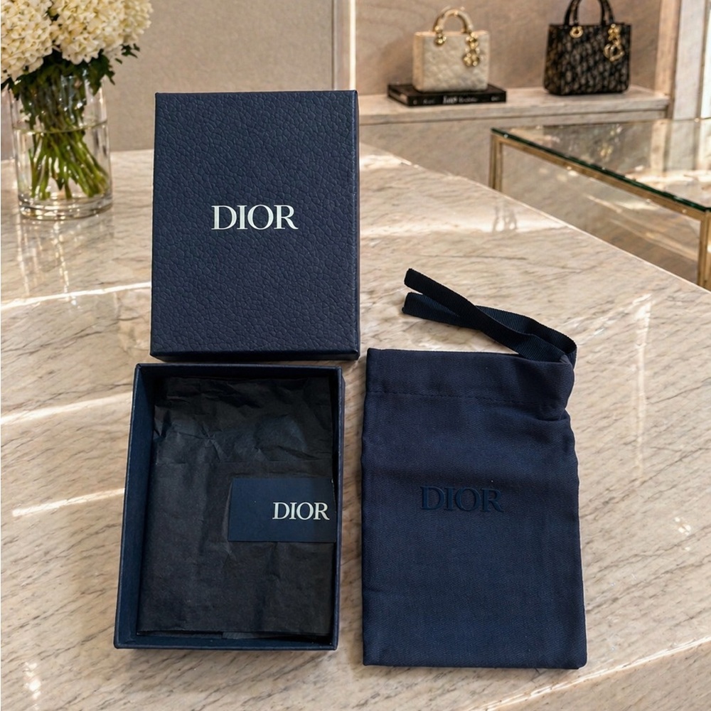 Dior Navy wallet Gift Box and Drawstring Pouch